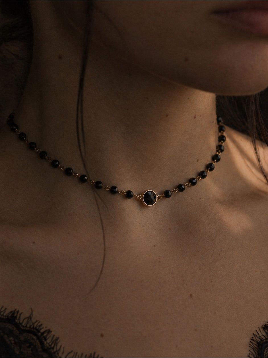 Black Onyx Choker Gold Filled Dainty Necklace Minimalist Dark Feminine Jewelry